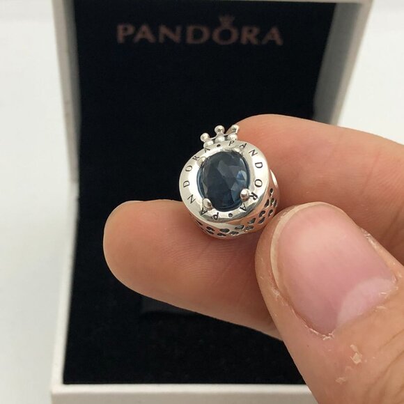 ✨🔥Pandora Sterling Silver Blue Sparkling Crown O Charm With Clear CZ Charm - Picture 3 of 10